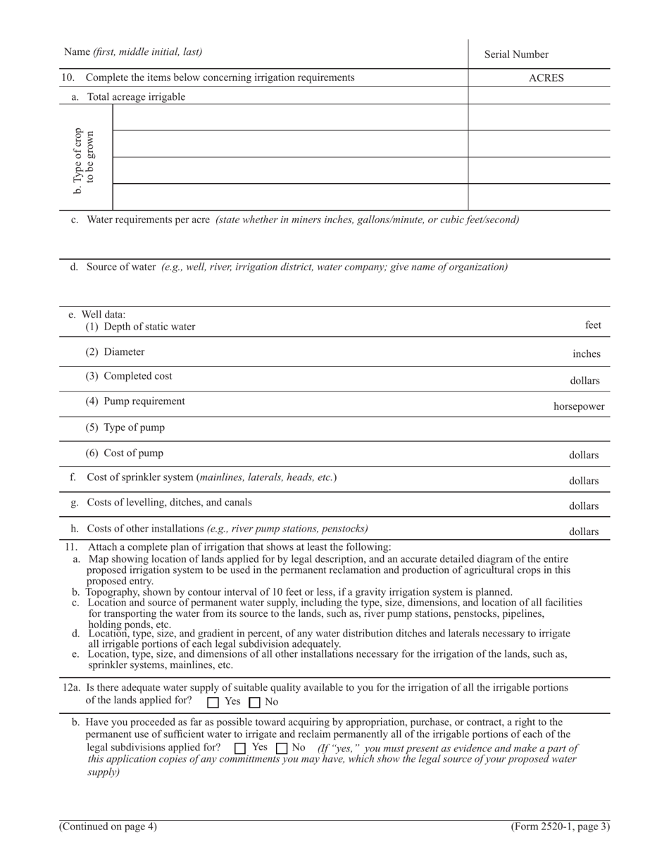 Form 2520-1 Desert Land Entry Application, Page 3