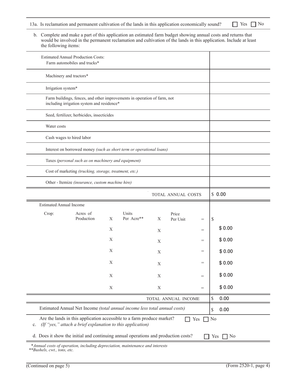 Form 2520-1 Desert Land Entry Application, Page 4
