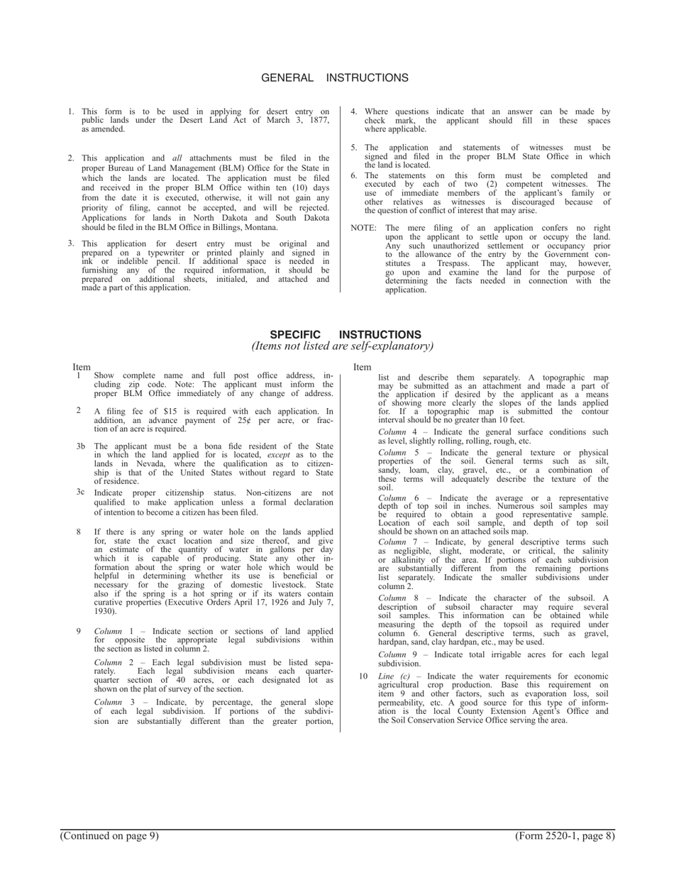 Form 2520-1 Desert Land Entry Application, Page 8