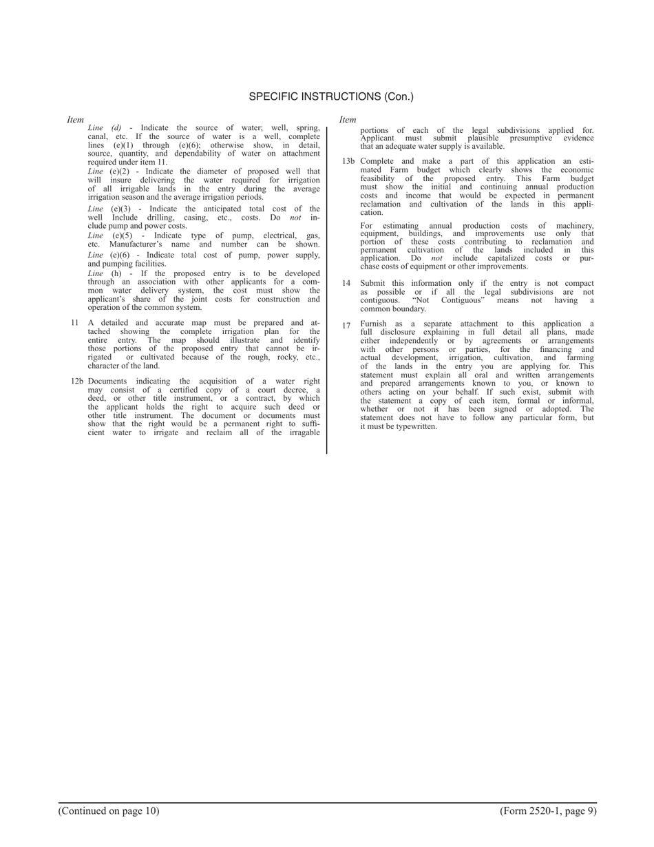 Form 2520-1 Desert Land Entry Application, Page 9