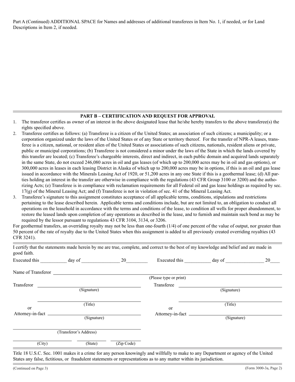 BLM Form 3000-3A Transfer of Operating Rights (Sublease) in a Lease for Oil and Gas or Geothermal Resources, Page 2