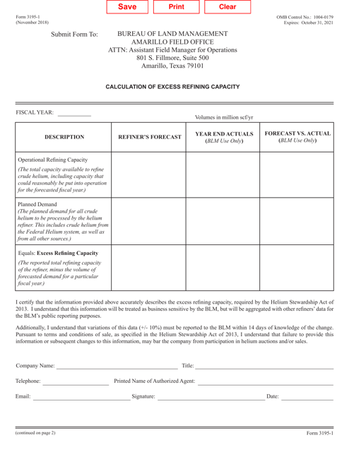 BLM Form 3195-1 Calculation of Excess Refining Capacity