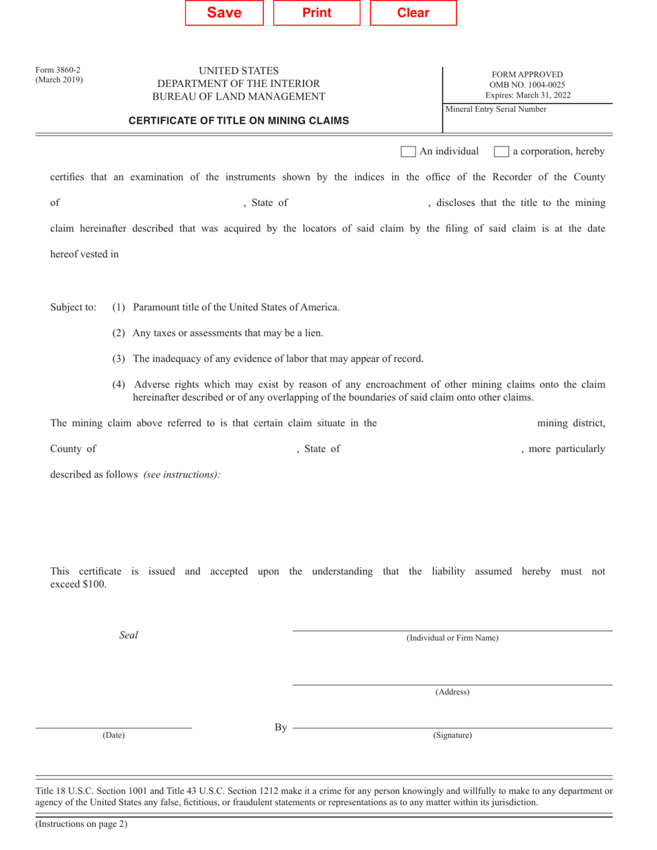 BLM Form 3860-2 - Fill Out, Sign Online and Download Fillable PDF ...