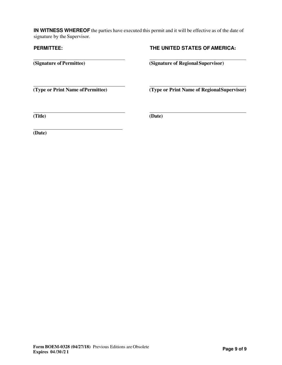 Form BOEM-0328 Permit for Geophysical Exploration for Mineral Resources or Scientific Research on the Outer Continental Shelf, Page 9