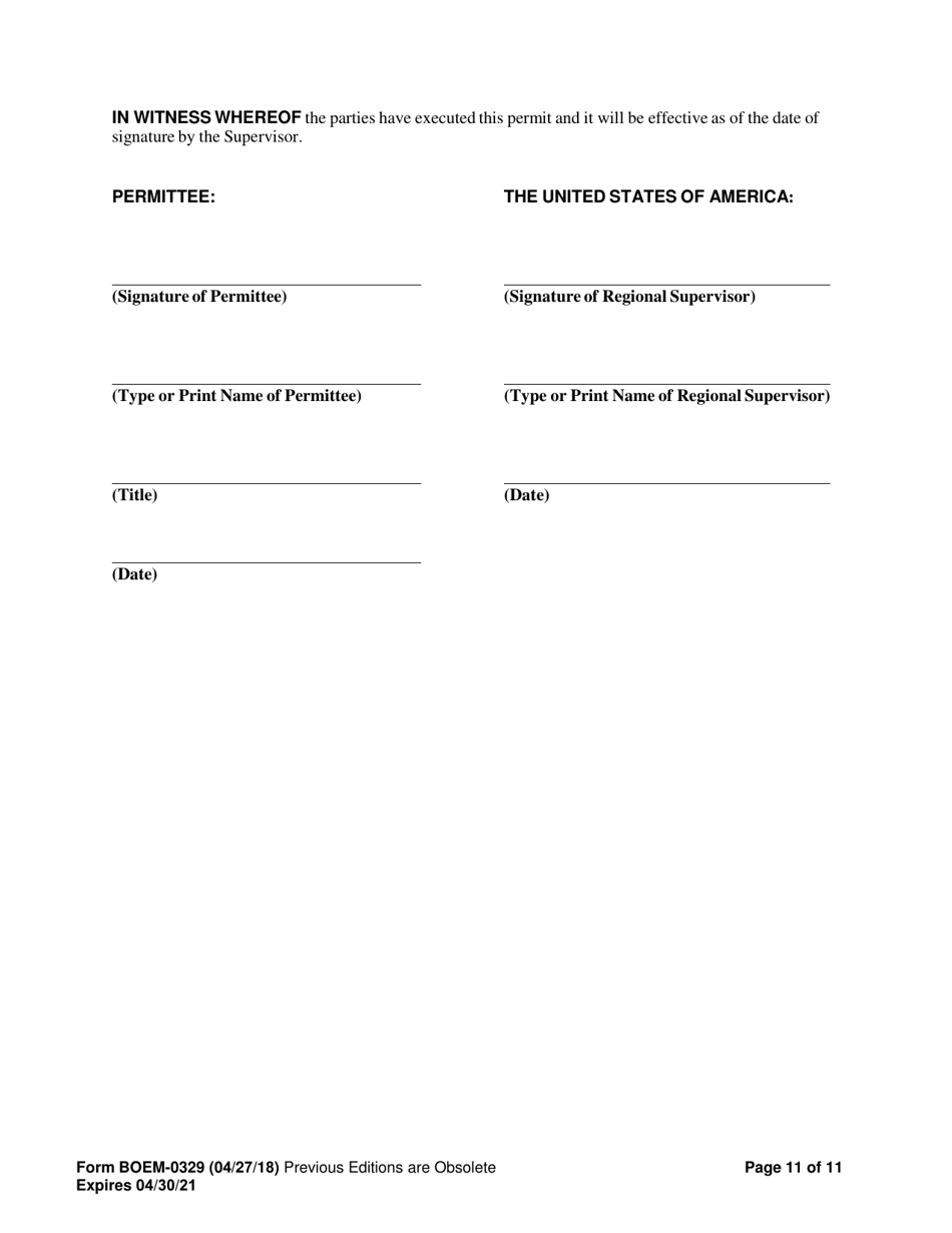 Form BOEM-0329 Permit for Geological Exploration for Mineral Resources or Scientific Research on the Outer Continental Shelf, Page 11