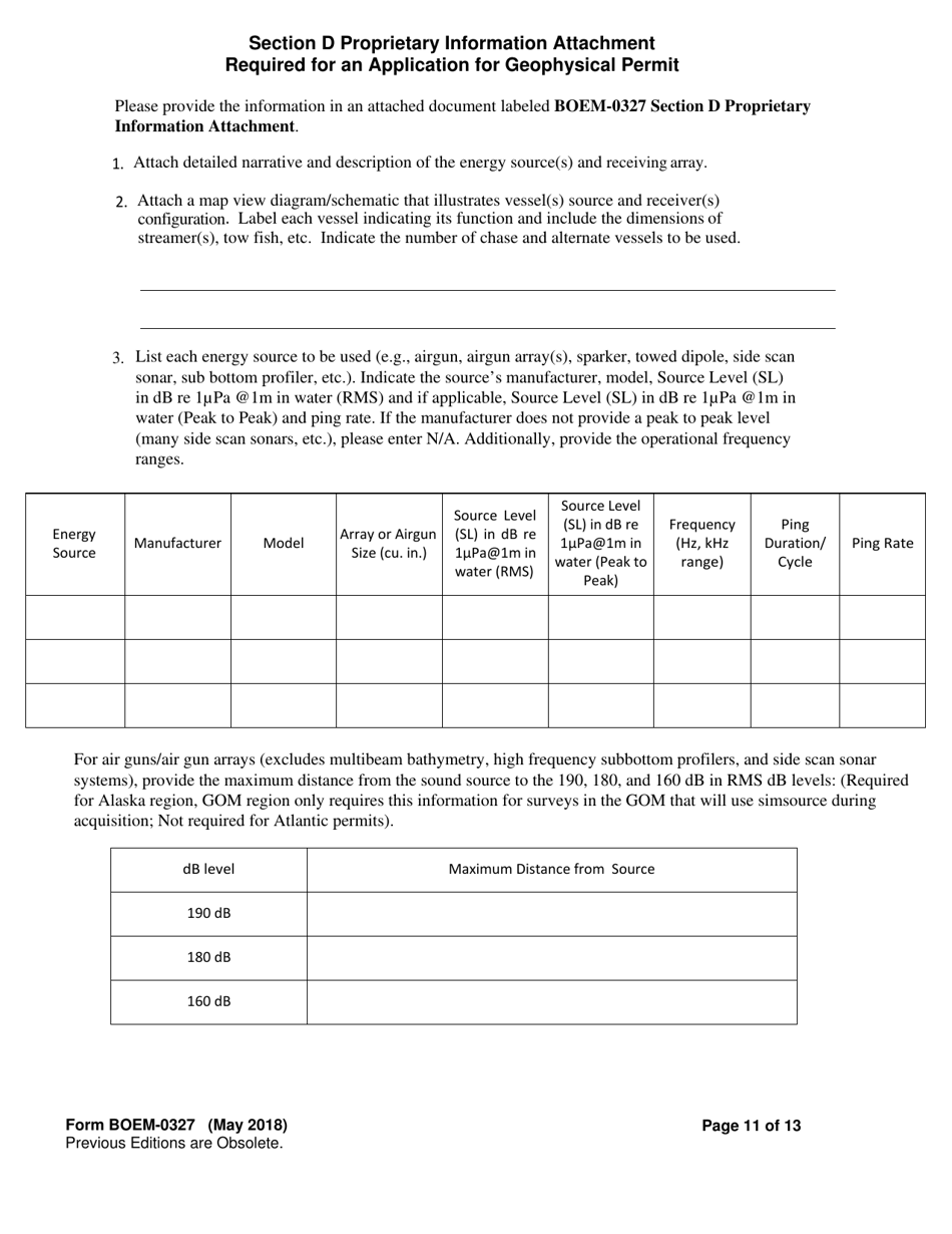 Form BOEM-0327 Requirements for Geological and Geophysical Explorations or Scientific Research on the Outer Continental Shelf, Page 11