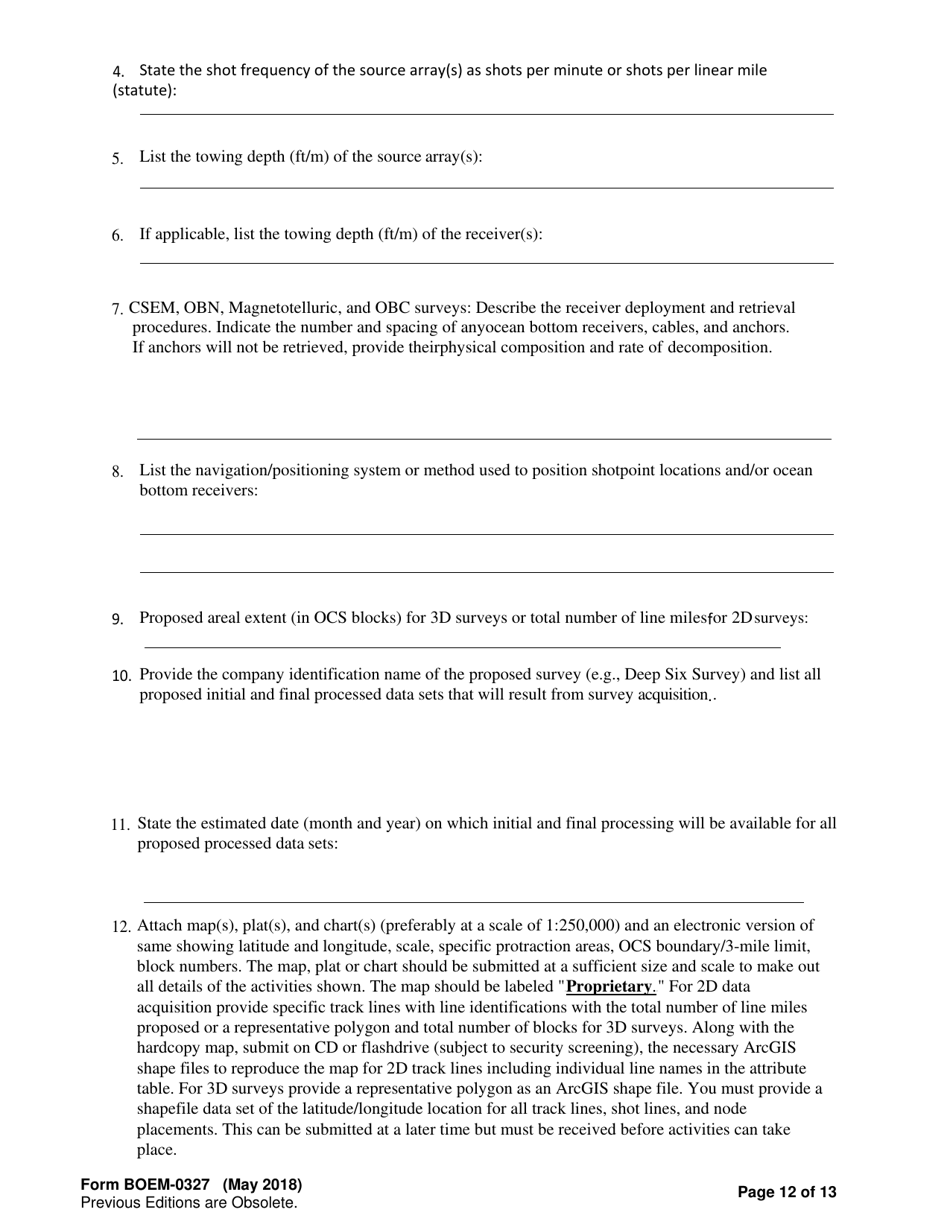 Form BOEM-0327 Requirements for Geological and Geophysical Explorations or Scientific Research on the Outer Continental Shelf, Page 12