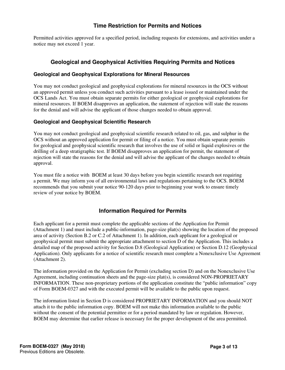 Form BOEM-0327 Requirements for Geological and Geophysical Explorations or Scientific Research on the Outer Continental Shelf, Page 3