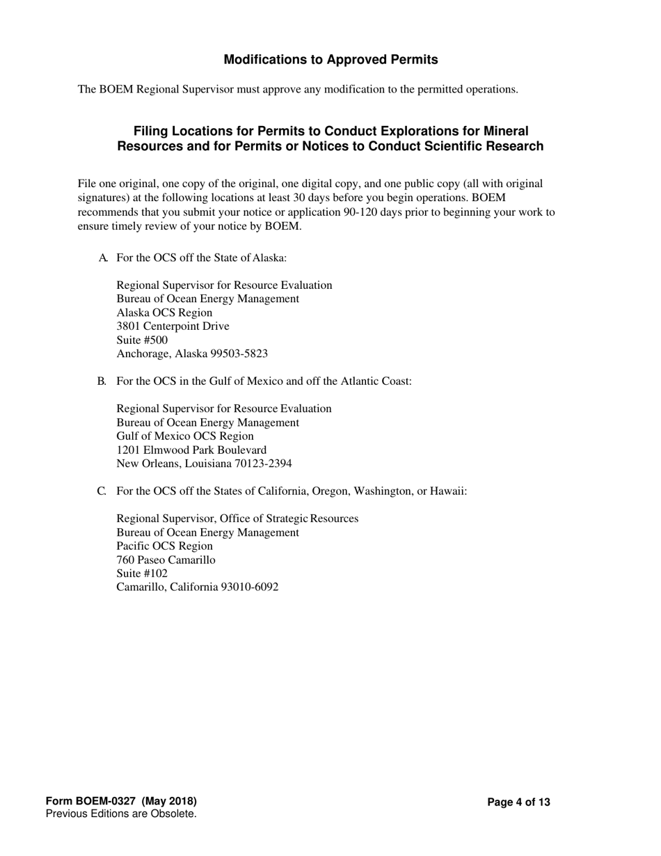 Form BOEM-0327 Requirements for Geological and Geophysical Explorations or Scientific Research on the Outer Continental Shelf, Page 4