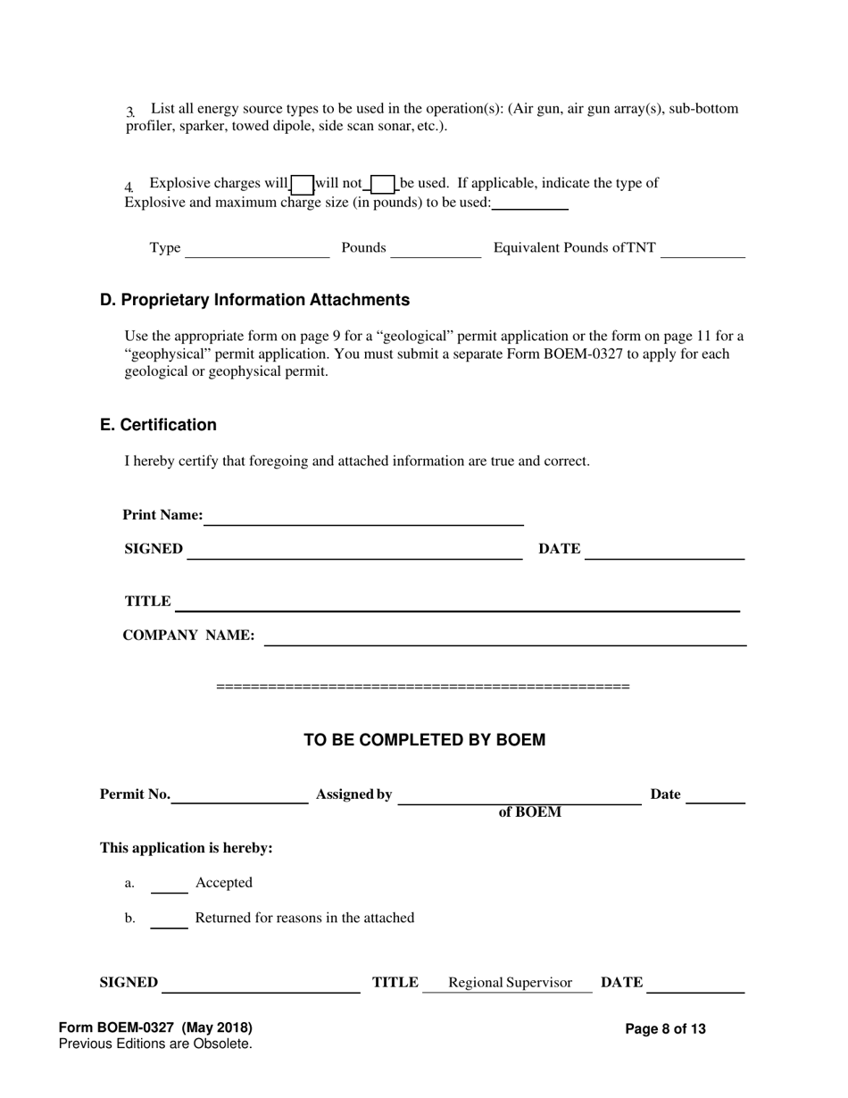 Form BOEM-0327 Requirements for Geological and Geophysical Explorations or Scientific Research on the Outer Continental Shelf, Page 8