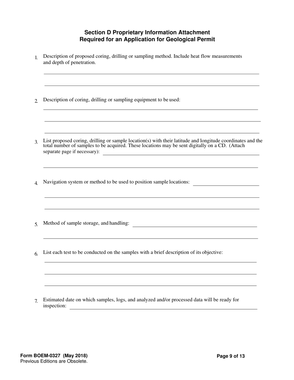 Form BOEM-0327 Requirements for Geological and Geophysical Explorations or Scientific Research on the Outer Continental Shelf, Page 9