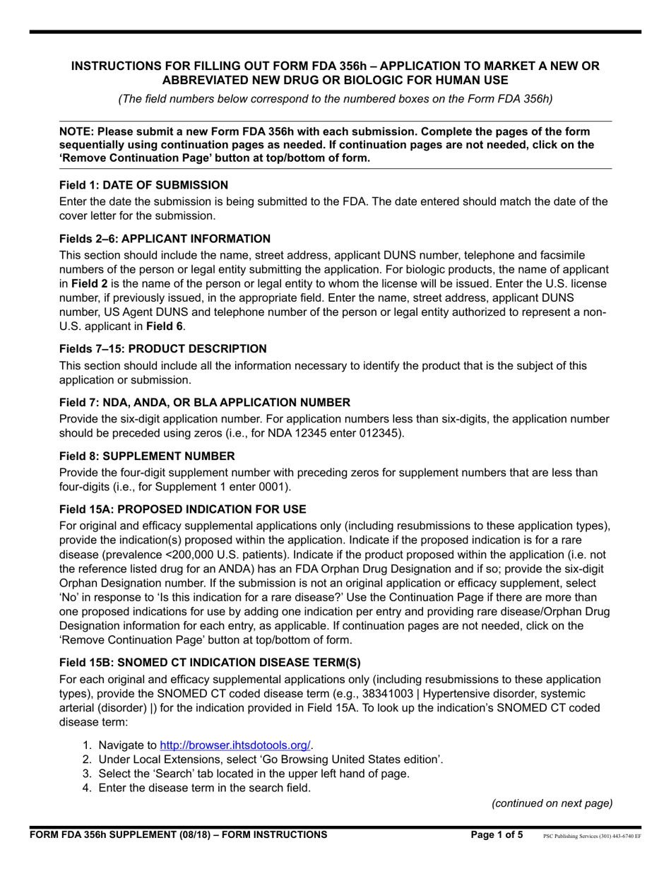 Download Instructions for Form FDA356H Application to Market a New or