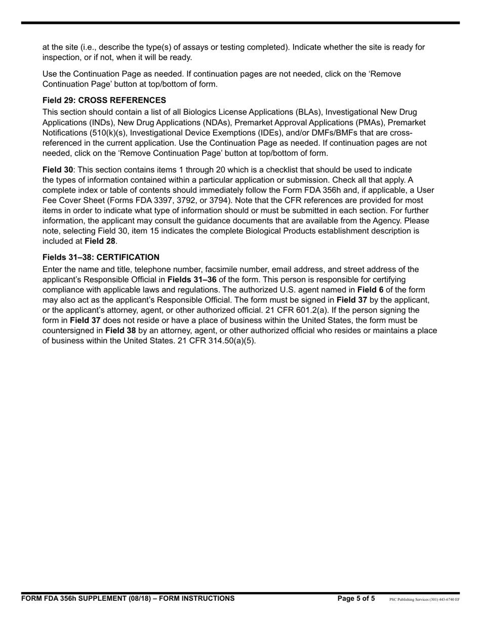 Instructions for Form FDA356H Application to Market a New or Abbreviated New Drug or Biologic for Human Use, Page 5