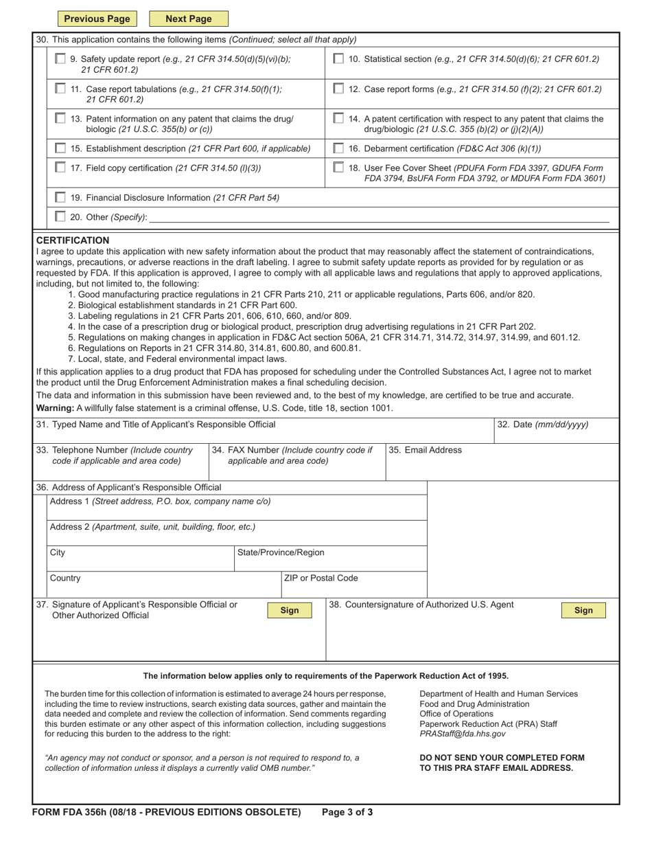 Form FDA356H - Fill Out, Sign Online and Download Fillable PDF ...