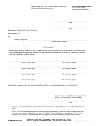Form FDA1815 &quot;Certificate/Transmittal for an Application&quot;