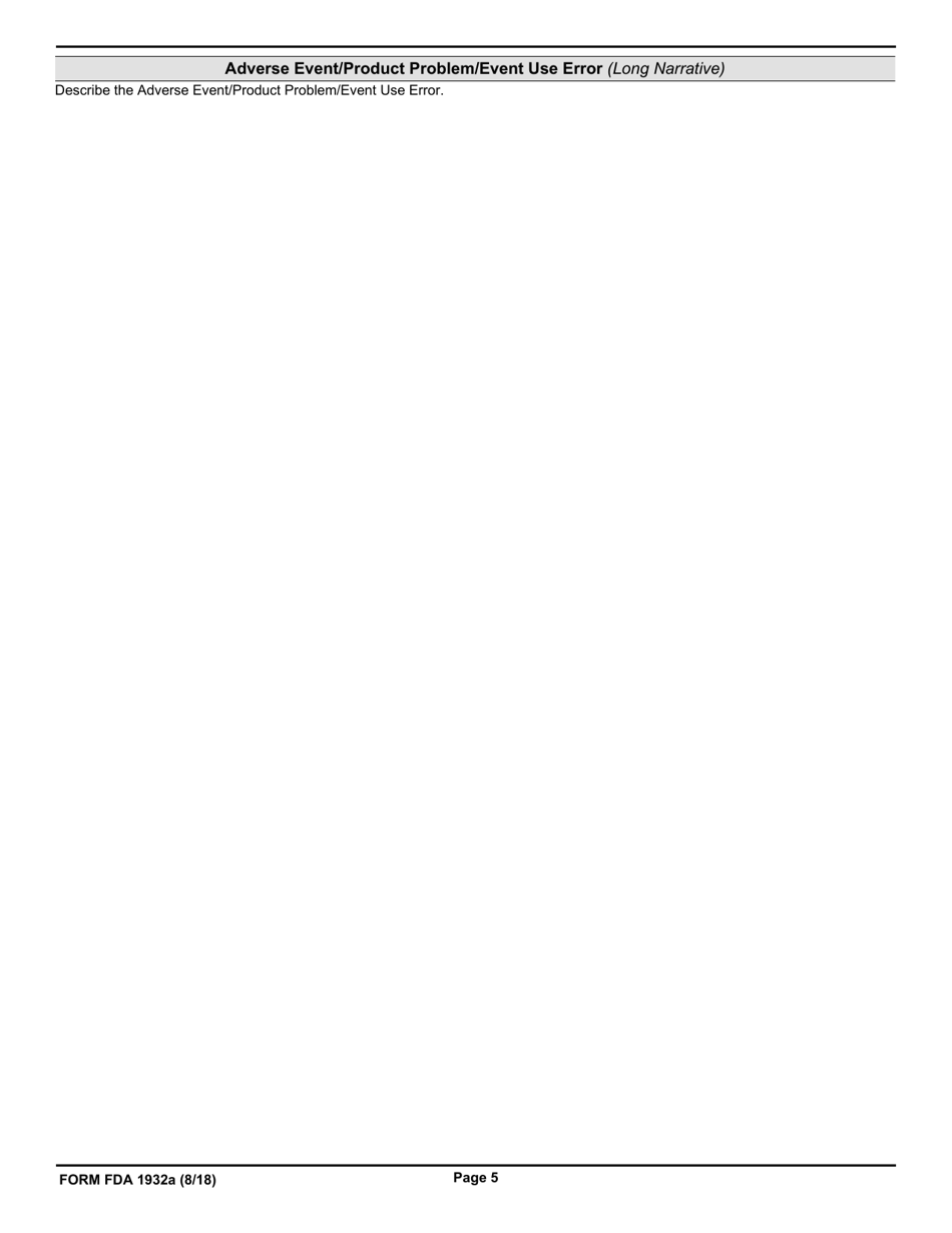 Form FDA1932A Veterinary Adverse Drug Reaction, Lack of Effectiveness, or Product Defect Report, Page 5