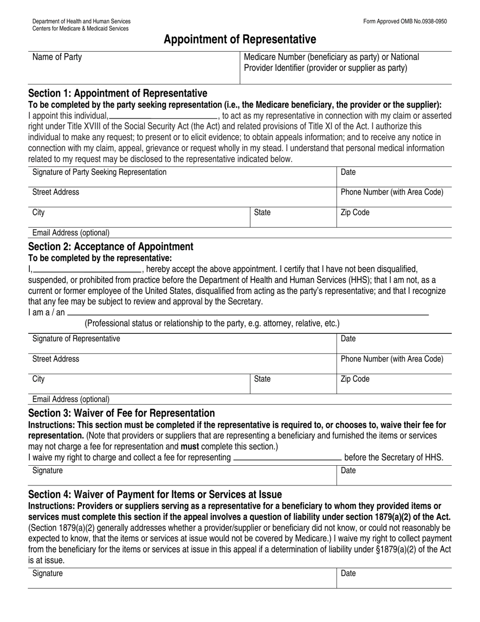 Form CMS-1696 Appointment of Representative, Page 1