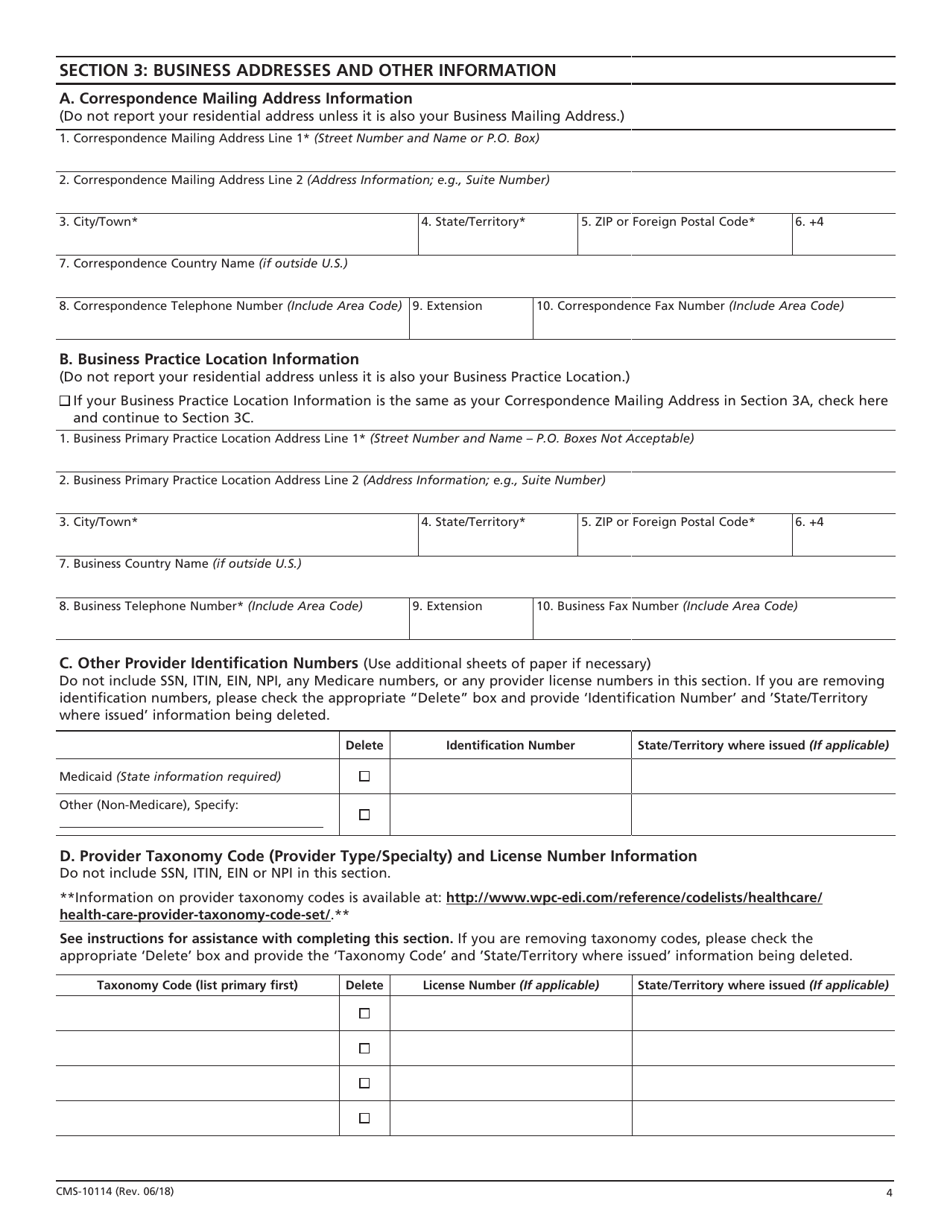 Form CMS-10114 National Provider Identifier (Npi) Application / Update Form, Page 4