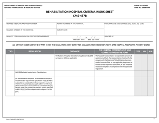 Form CMS-437B &quot;Rehabilitation Hospital Criteria Work Sheet&quot;