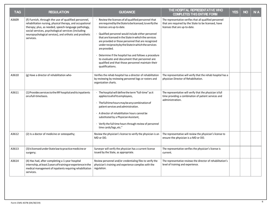 Form CMS-437B Download Printable PDF or Fill Online Rehabilitation ...