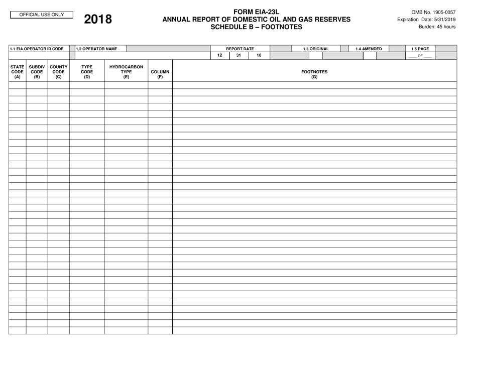 Form EIA-23L Annual Report of Domestic Oil and Gas Reserves Report Year 2018 Cover Page, Page 4