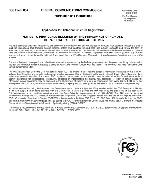 FCC Form 854  Printable Pdf