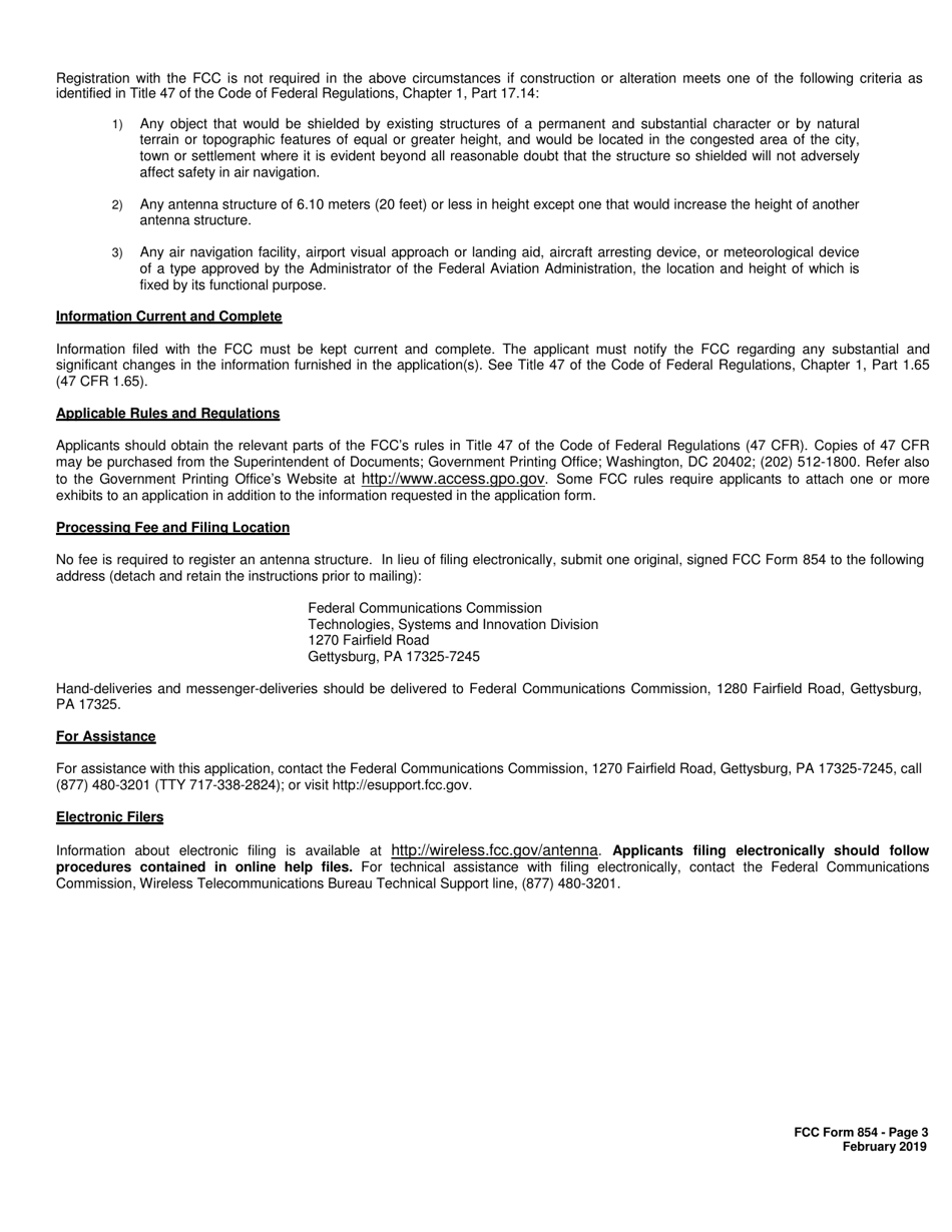 FCC Form 854 Application for Antenna Structure Registration, Page 3