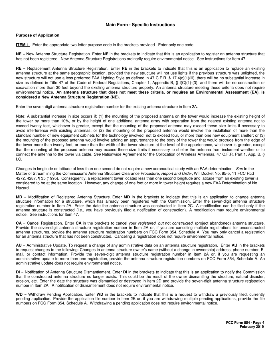 FCC Form 854 Application for Antenna Structure Registration, Page 4