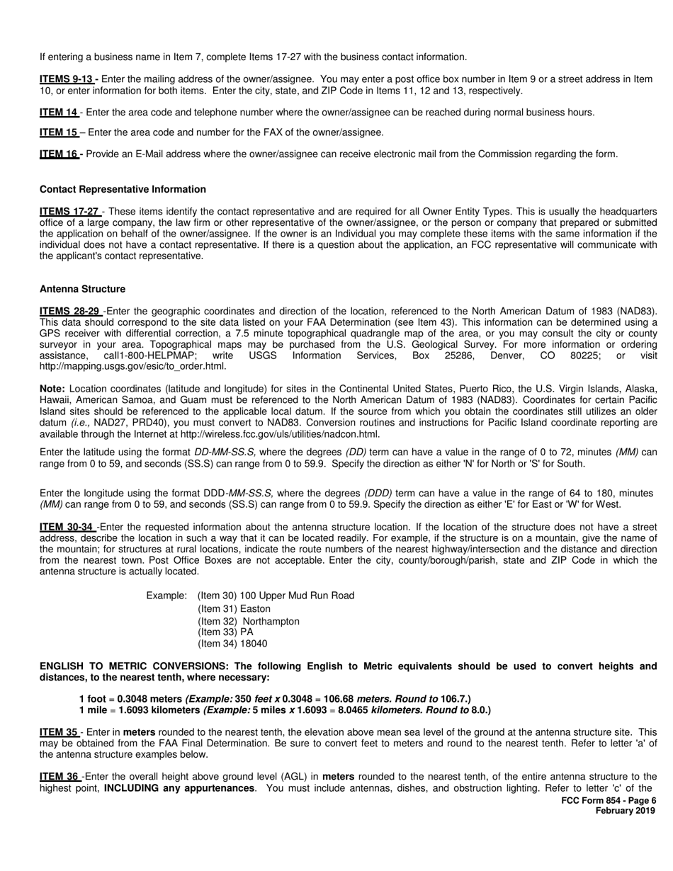 FCC Form 854 Application for Antenna Structure Registration, Page 6