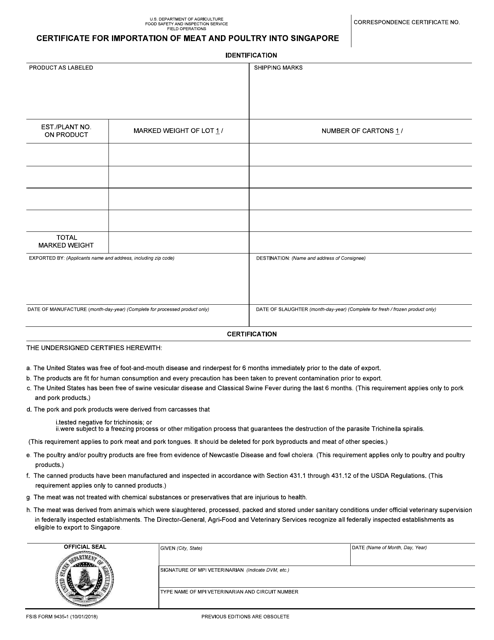 FSIS Form 9435-1  Printable Pdf