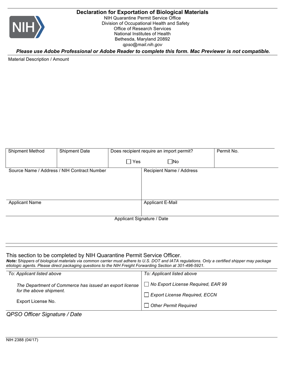 Form NIH2388 - Fill Out, Sign Online and Download Fillable PDF ...