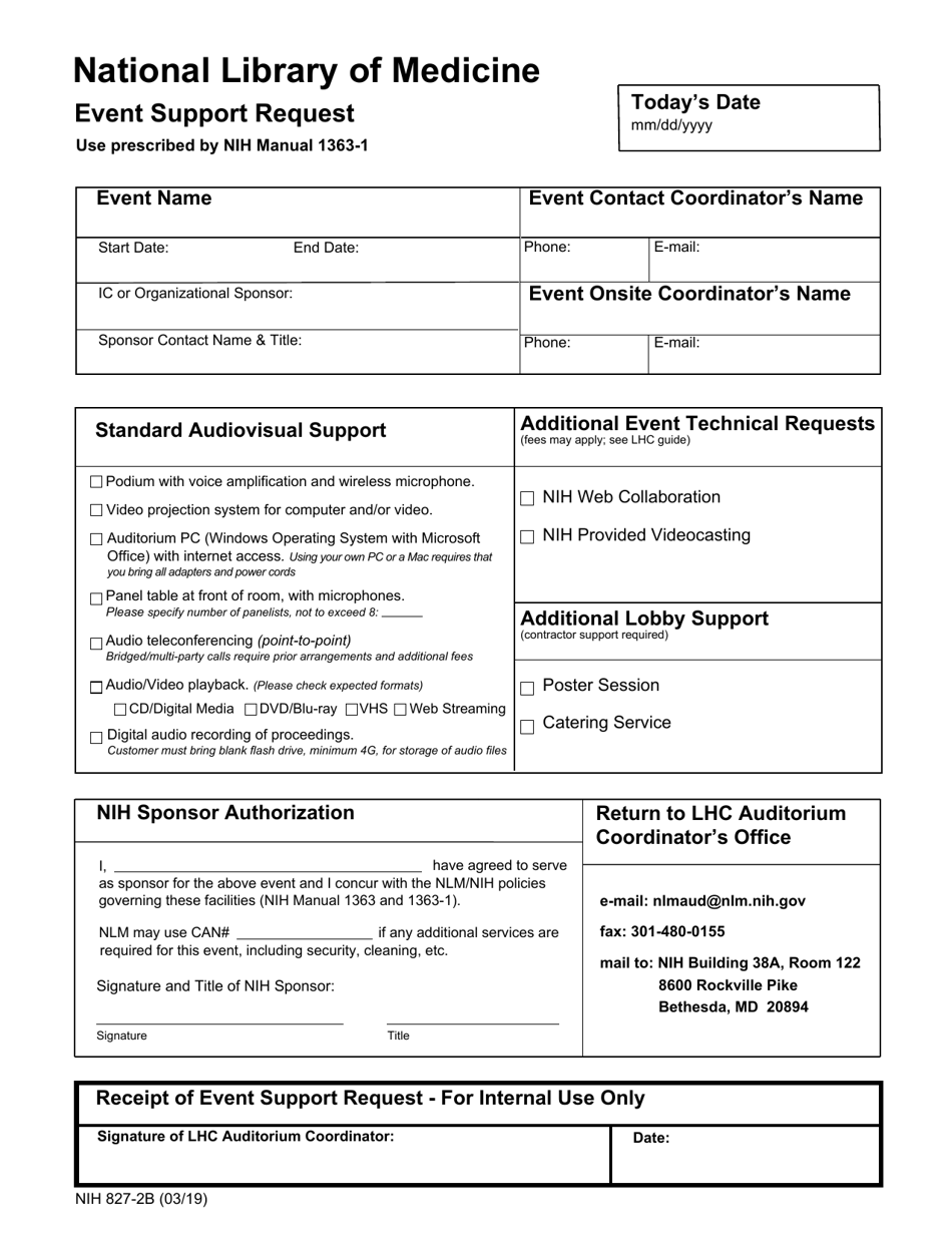 Form NIH827-2B Event Support Request, Page 1