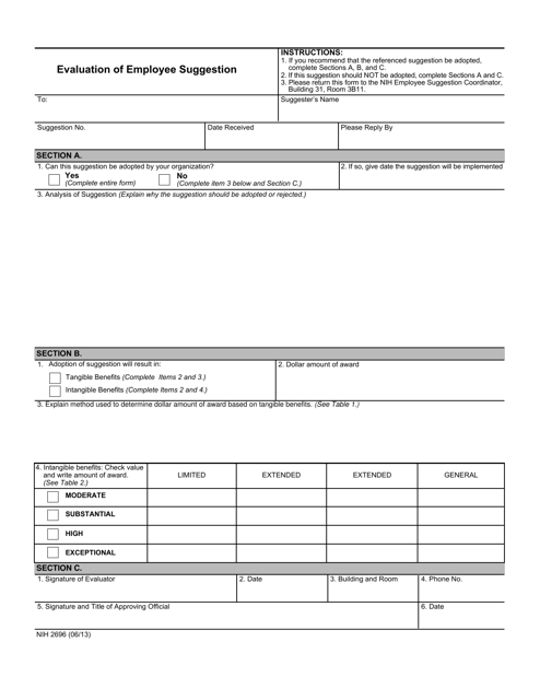 Form NIH2696 Evaluation of Employee Suggestion