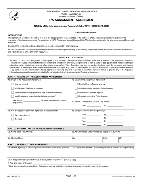 Form NIH2942  Printable Pdf