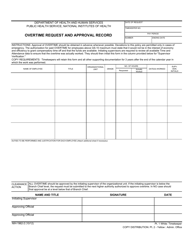 Document preview: Form NIH-1962-2 Overtime Request and Approval Record