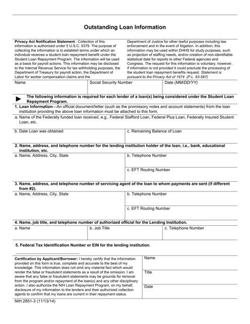 Form NIH2851-3 Outstanding Loan Information