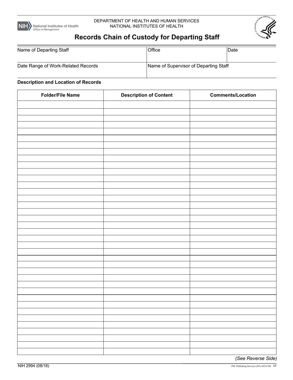 Form NIH2994 - Fill Out, Sign Online and Download Fillable PDF ...
