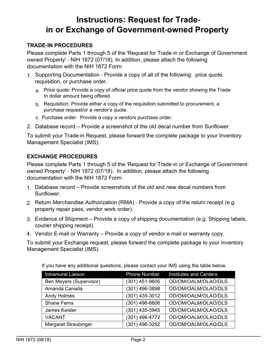 Form NIH1872 Request for Trade-In or Exchange of Government-Owned Property, Page 2