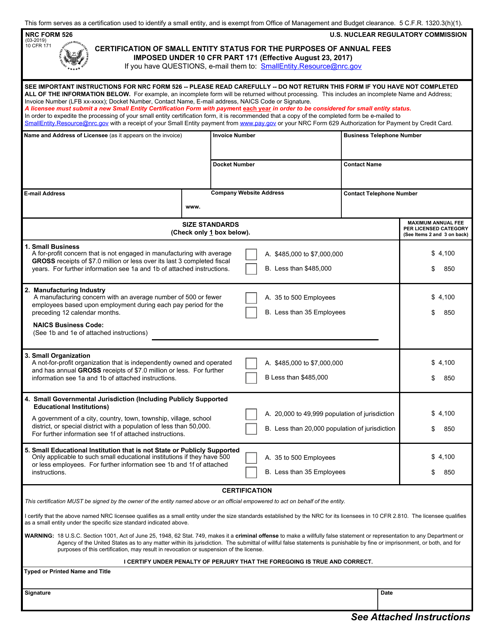 NRC Form 526  Printable Pdf