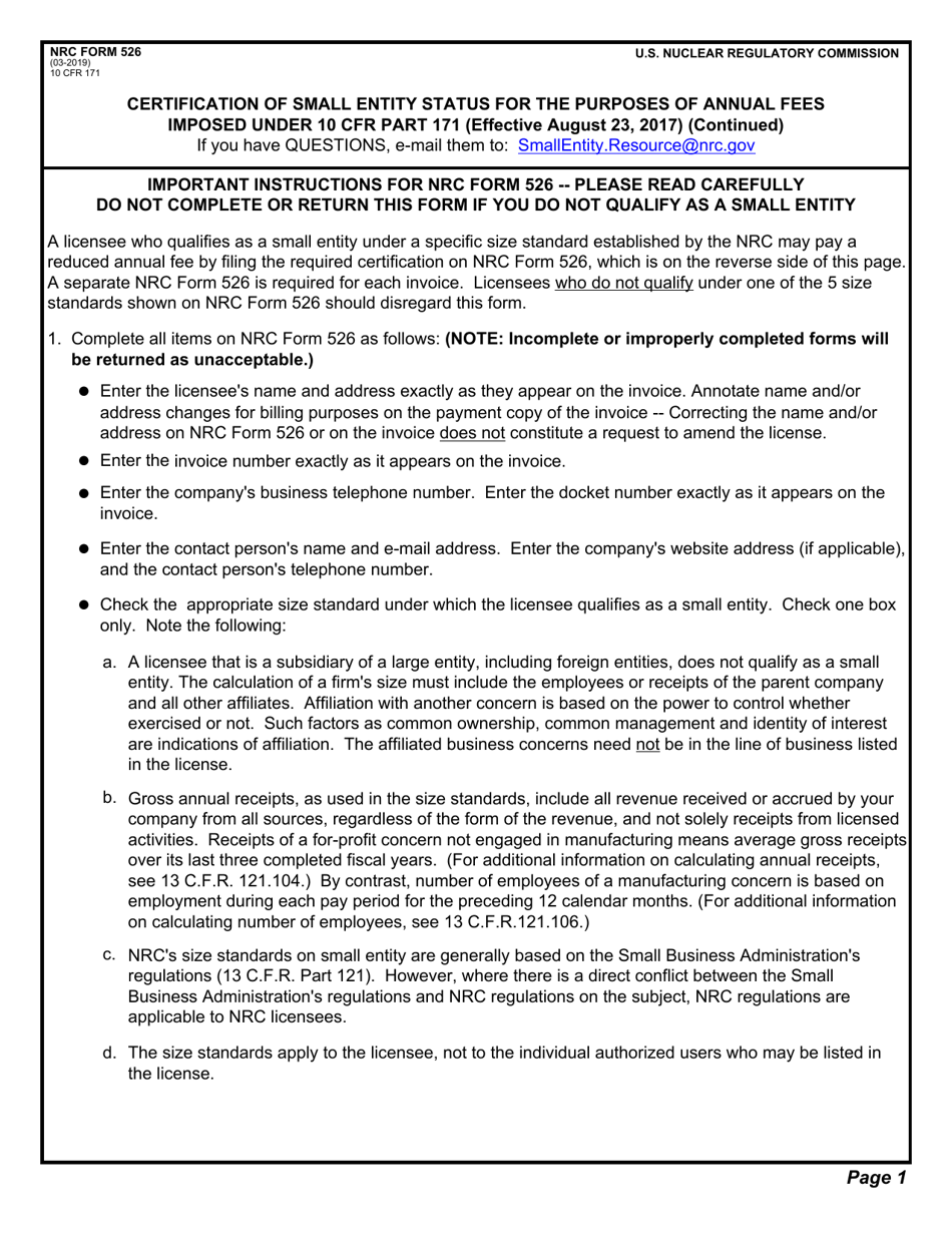 NRC Form 526 Certification of Small Entity Status for the Purposes of Annual Fees Imposed Under 10 Cfr Part 171, Page 2