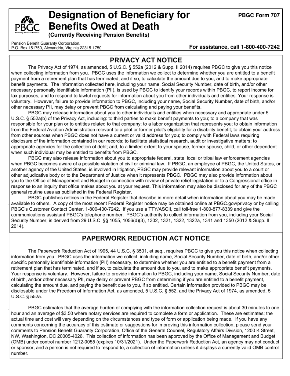 707 Form PBGC Form 707 - Fill Out, Sign Online and Download Printable PDF ...