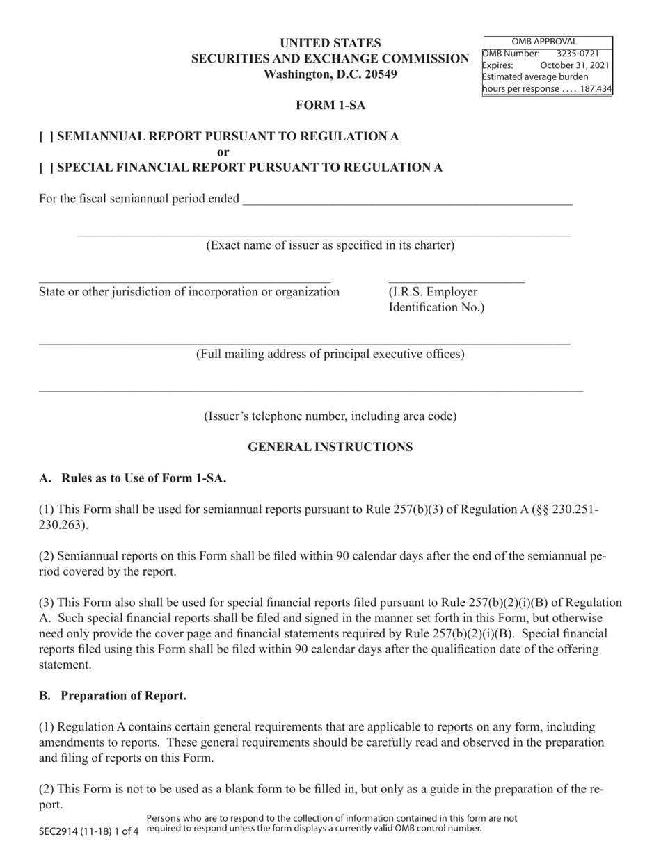 SEC Form 2914 (1-SA) Semiannual Report or Special Financial Report Pursuant to Regulation a, Page 1