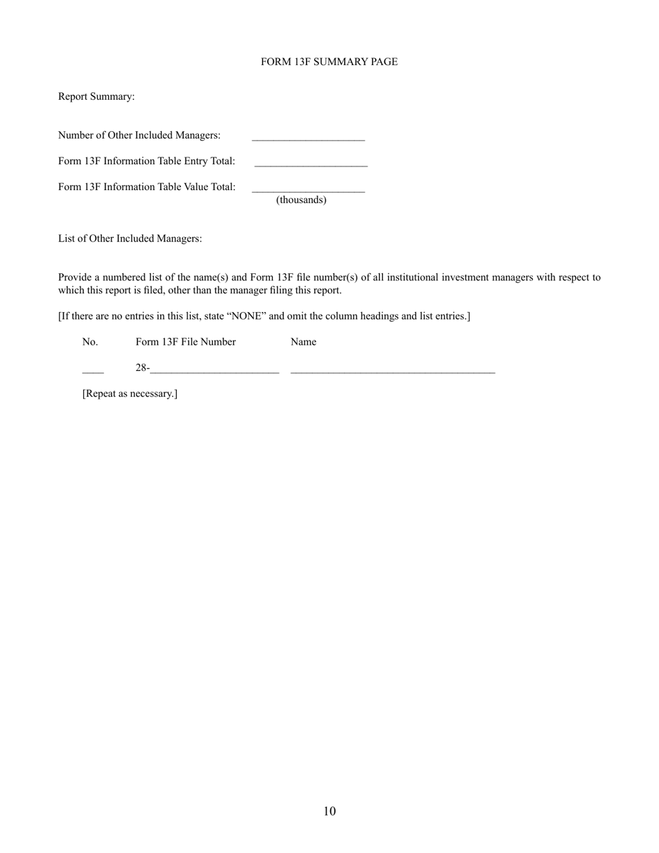 SEC Form 1685 (13F) Information Required of Institutional Investment Managers Pursuant to Section 13(F) of the Securities Exchange Act of 1934 and Rules Thereunder, Page 10