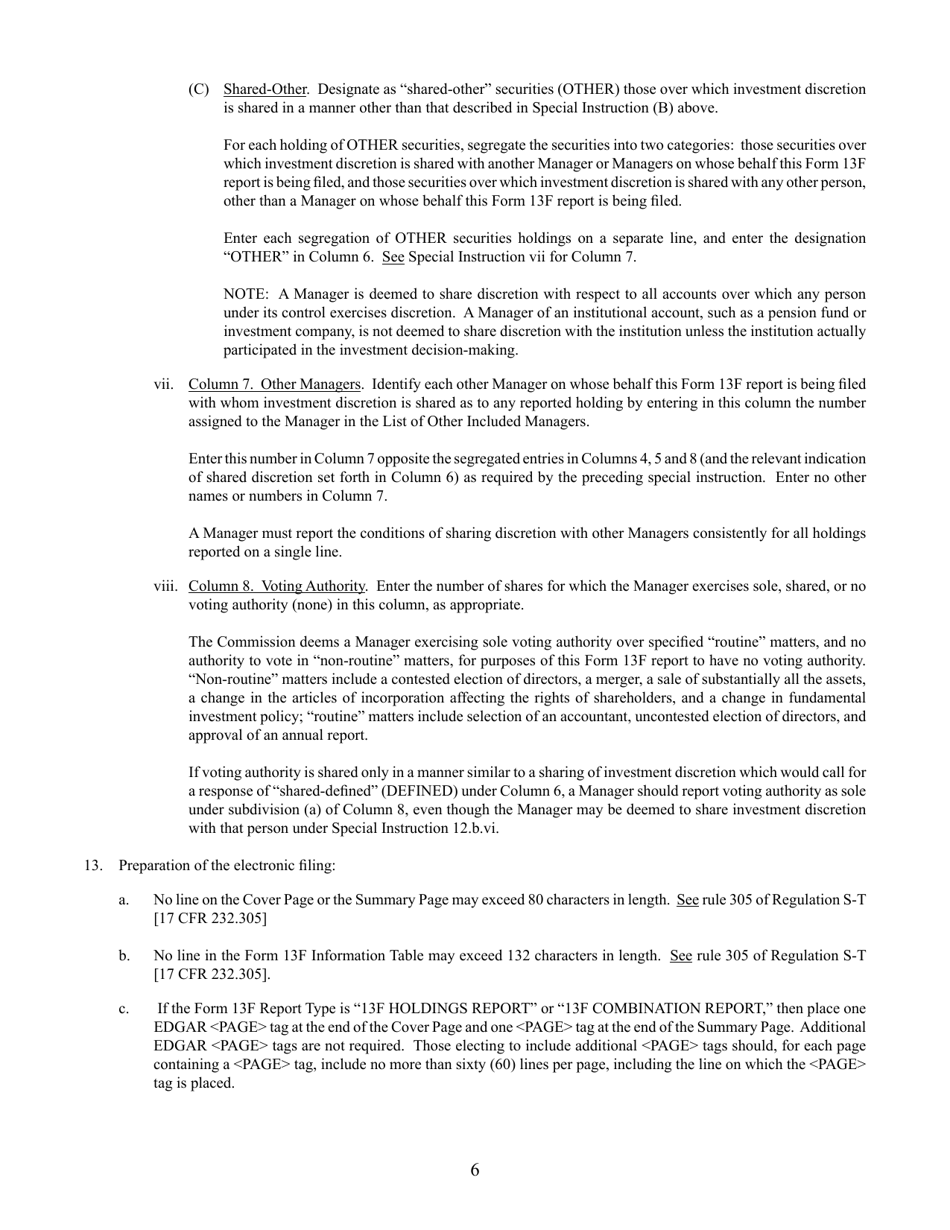 SEC Form 1685 (13F) Information Required of Institutional Investment Managers Pursuant to Section 13(F) of the Securities Exchange Act of 1934 and Rules Thereunder, Page 6