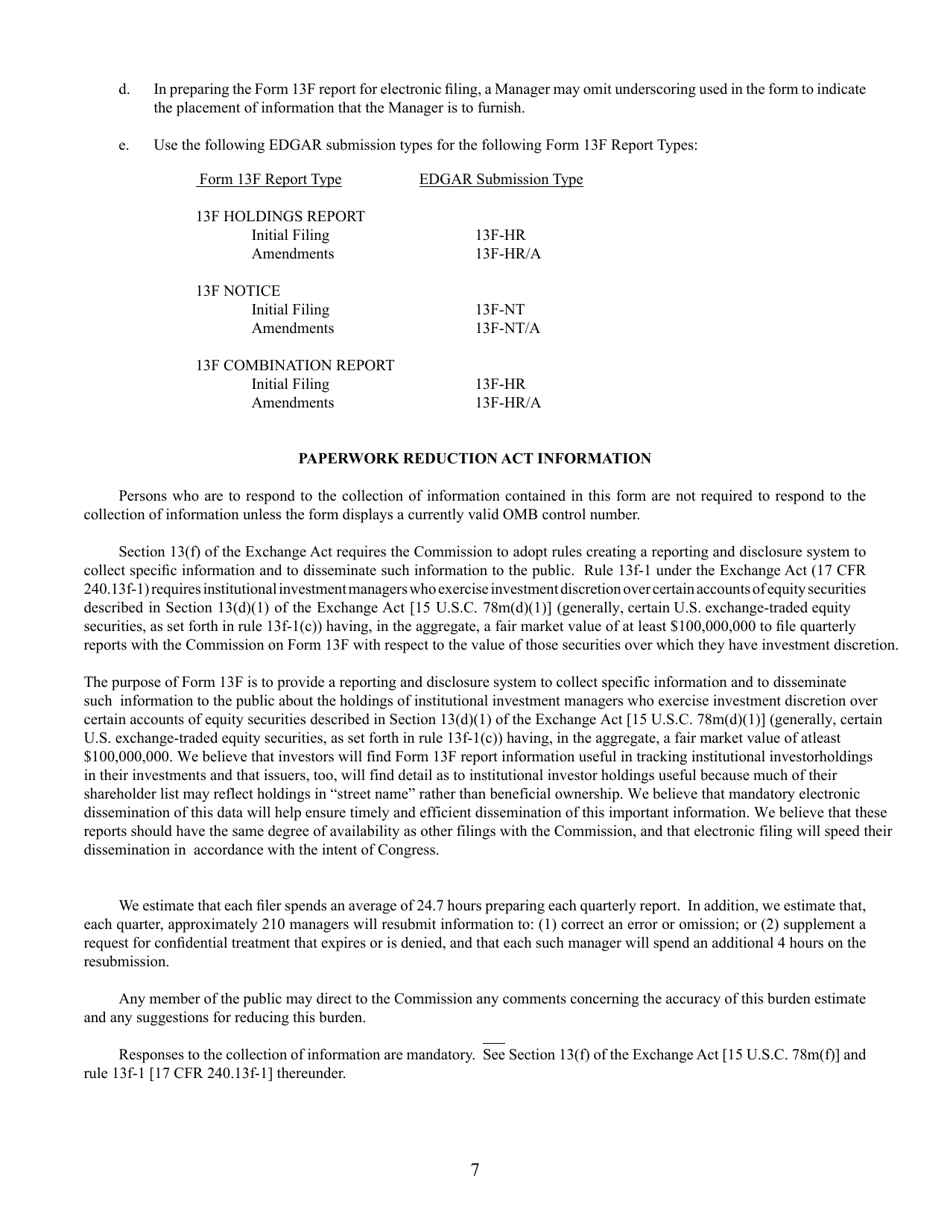 SEC Form 1685 (13F) Information Required of Institutional Investment Managers Pursuant to Section 13(F) of the Securities Exchange Act of 1934 and Rules Thereunder, Page 7