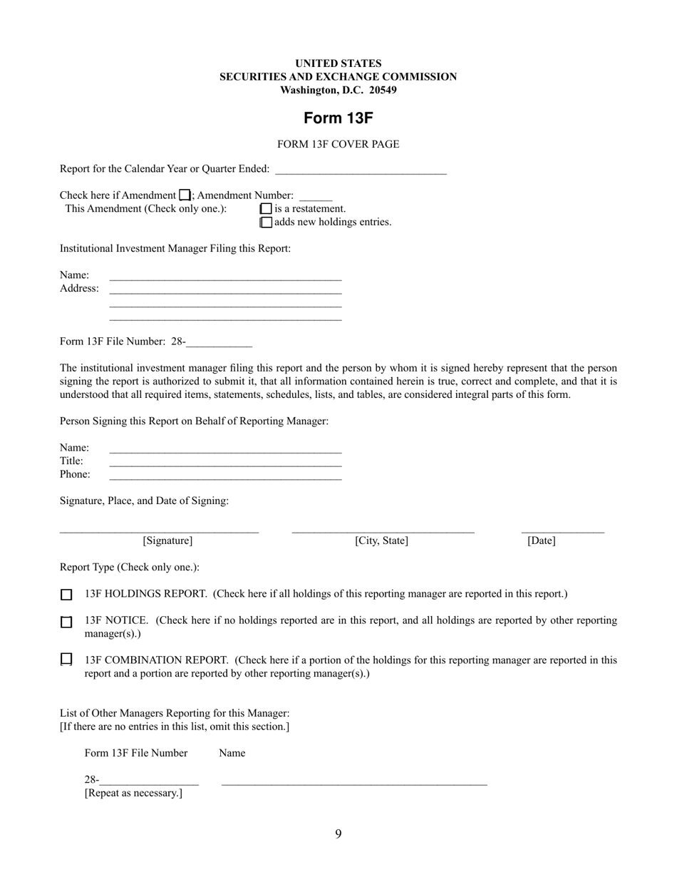 SEC Form 1685 (13F) Information Required of Institutional Investment Managers Pursuant to Section 13(F) of the Securities Exchange Act of 1934 and Rules Thereunder, Page 9