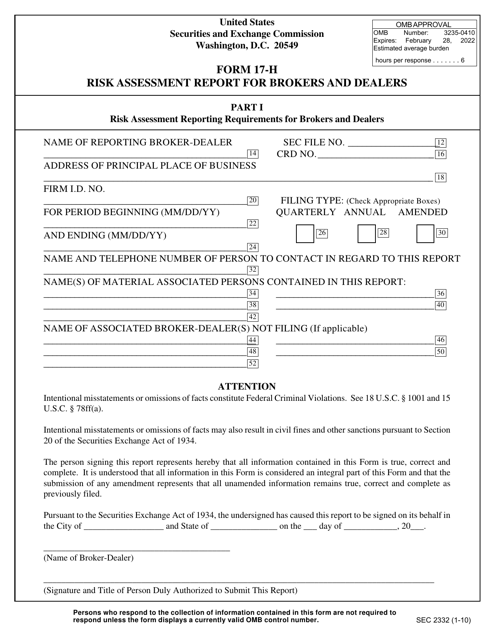 SEC Form 2332 (17-H)  Printable Pdf