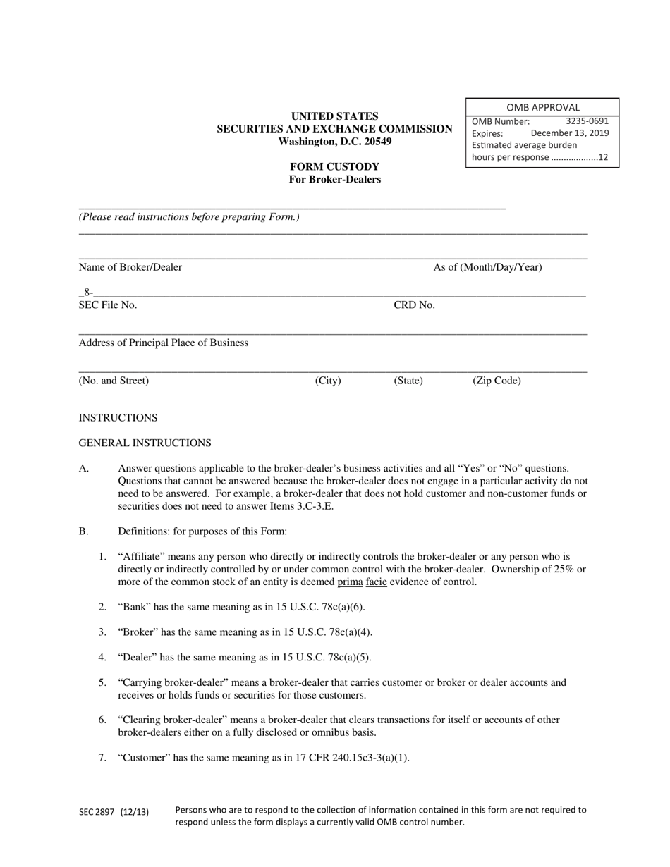 SEC Form 2897 Form Custody for Broker-Dealers, Page 1