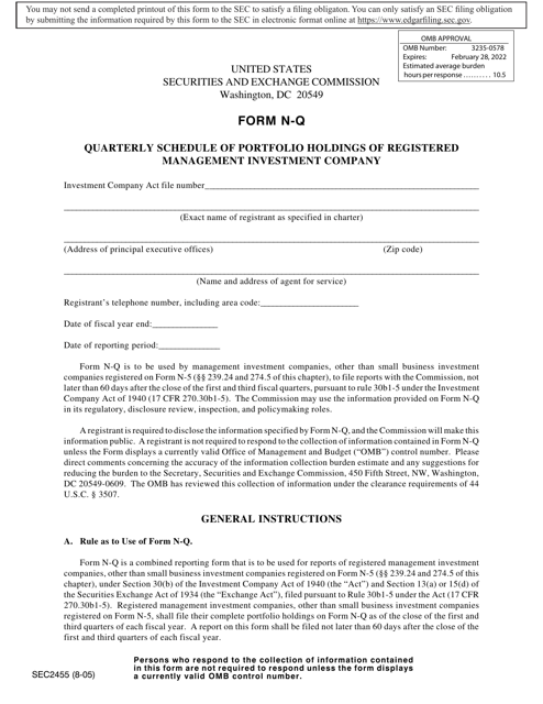 SEC Form 2455 (N-Q)  Printable Pdf