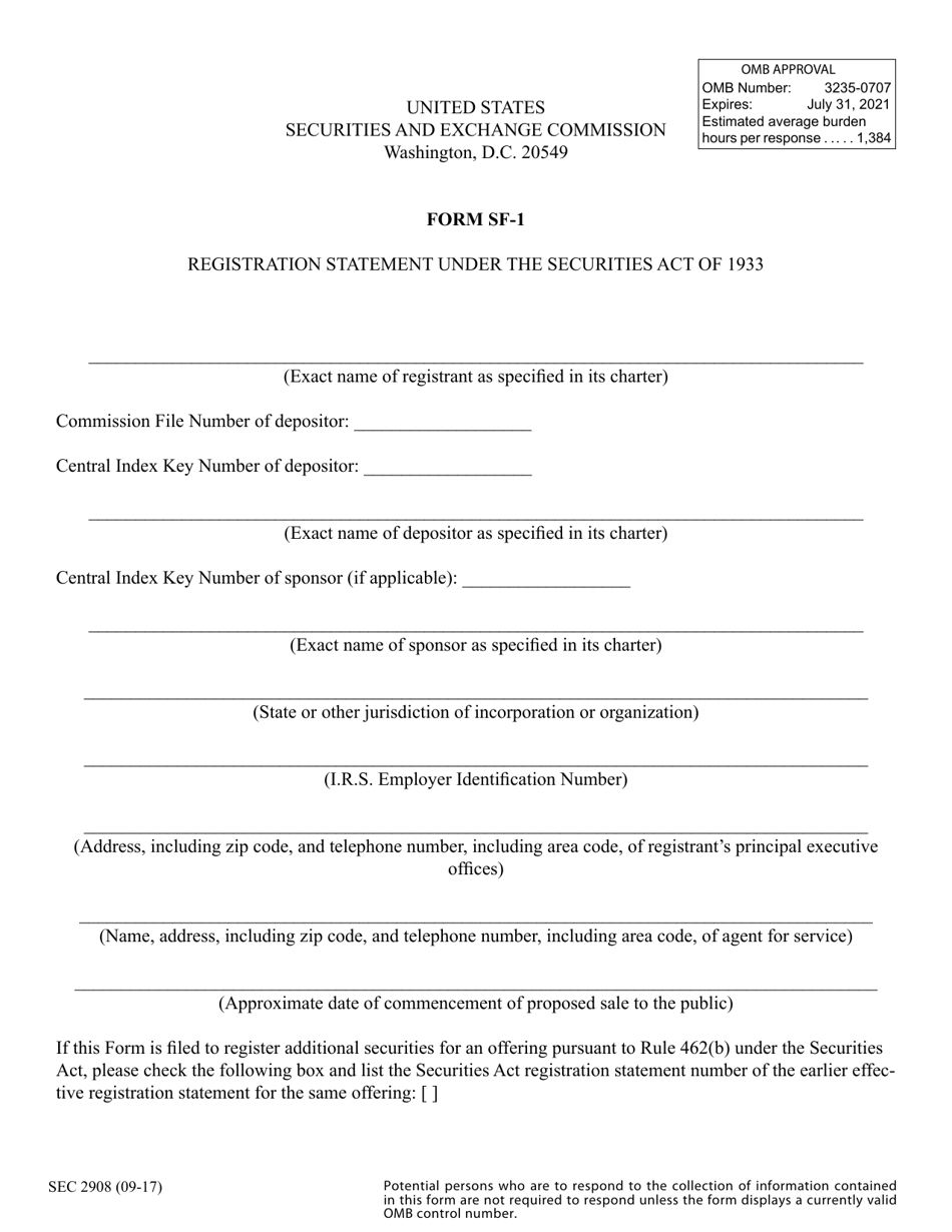 SEC Form 2908 (SF-1) Registration Statement Under the Securities Act of 1933, Page 1